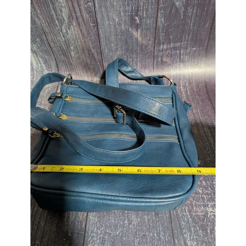 Bueno Blue Faux Leather Crossbody Bag with Multiple Zipper Pockets